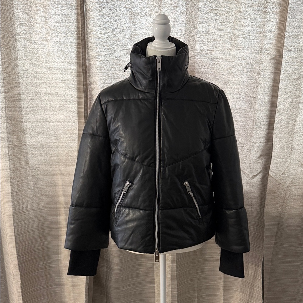 Walter Baker Black Quilted Leather-Look Puffer Jacket